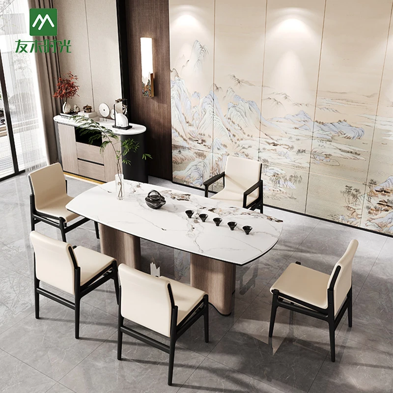 Restaurant Booth SetLight Luxury Style Business Dinner, Manor Banquet Restaurant, Rotating Slate Dining Table, High-End Private
