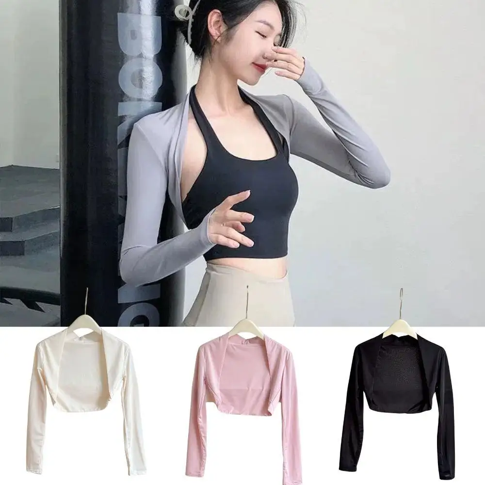 Chal de seda de hielo para verano, mangas para brazos, cárdigan de manga larga para deportes al aire libre, protector solar, Top para mujer, capa recortada, chal 2025