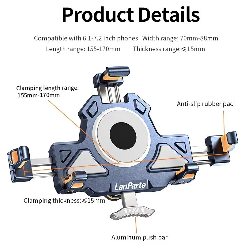 حامل هاتف للدراجة من LanParte، حامل هاتف للدراجة النارية مع ممتص للصدمات، ملحقات حامل مقود الدراجة للهواتف
