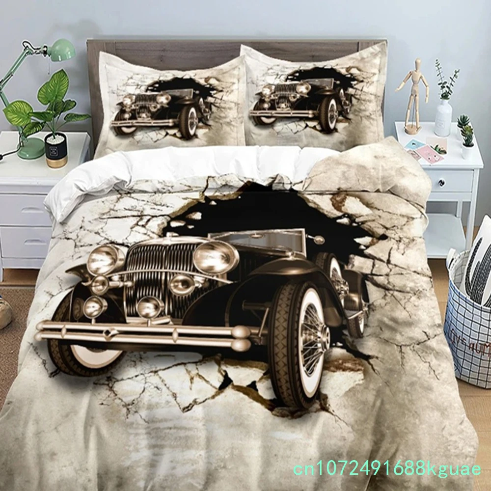 3D Car King Queen Duvet Cover Vintage Lightweight Train Bedding Set For Teens Adult Racing Supercar 2/3pcs Polyester Quilt Cover