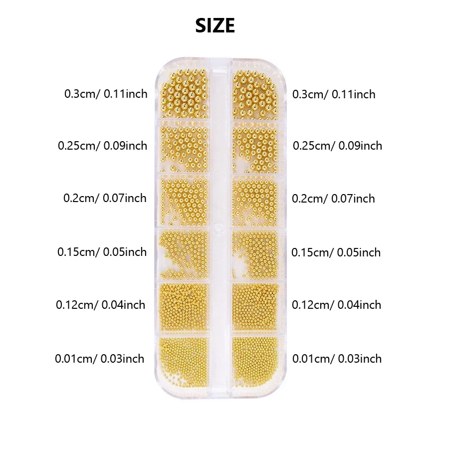 12 حجرة من خرز الكافيار المعدني لفن الأظافر، خرز أظافر معدني مع صندوق لتزيين الأظافر