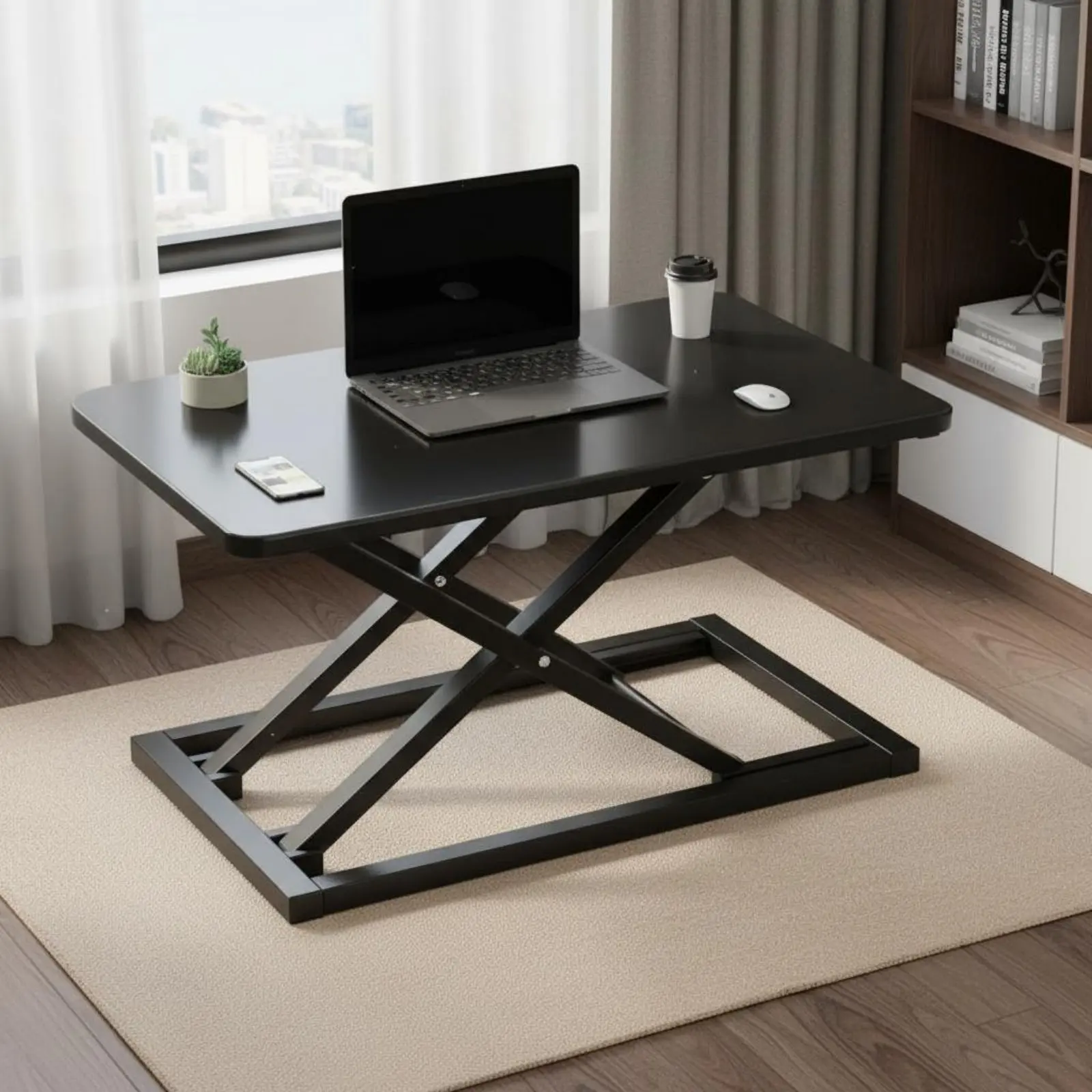 

Sit to Stand Desk Converter Large Work Area Height Adjustable Desktop Converter Sit-Stand Workstation Riser Space-Saving