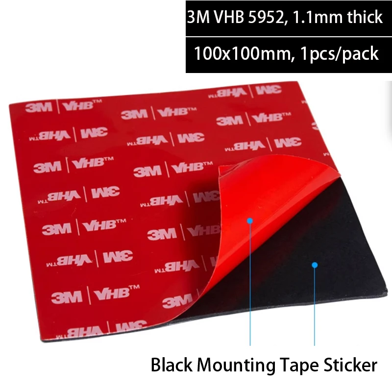 

1piece 100mmx100mmx1.1mm 3M VHB 5952 Heavy Duty Double Sided Adhesive Acrylic Foam Tape Black