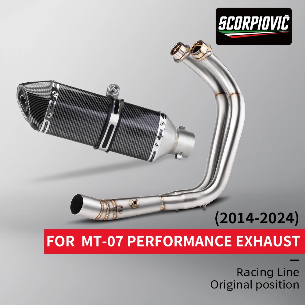 For Yamaha MT-07 YZF-R7 FZ-07 2014-2025 XSR700 2015-2024 Escape Motorcycle Exhaust 51MM Mid Link Pipe With Slip-On Muffler Tips
