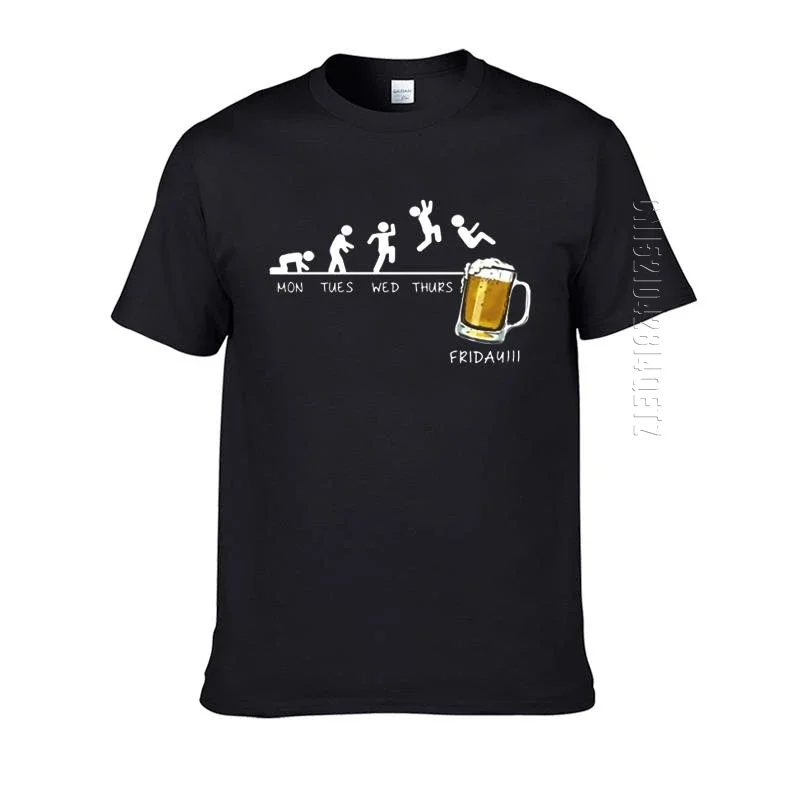 Friday Beer Drinking O Neck Men T Shirt Time Schedule Funny Monday Tuesday Wednesday Thursday Digital Print Cotton T-ShirtsAnime