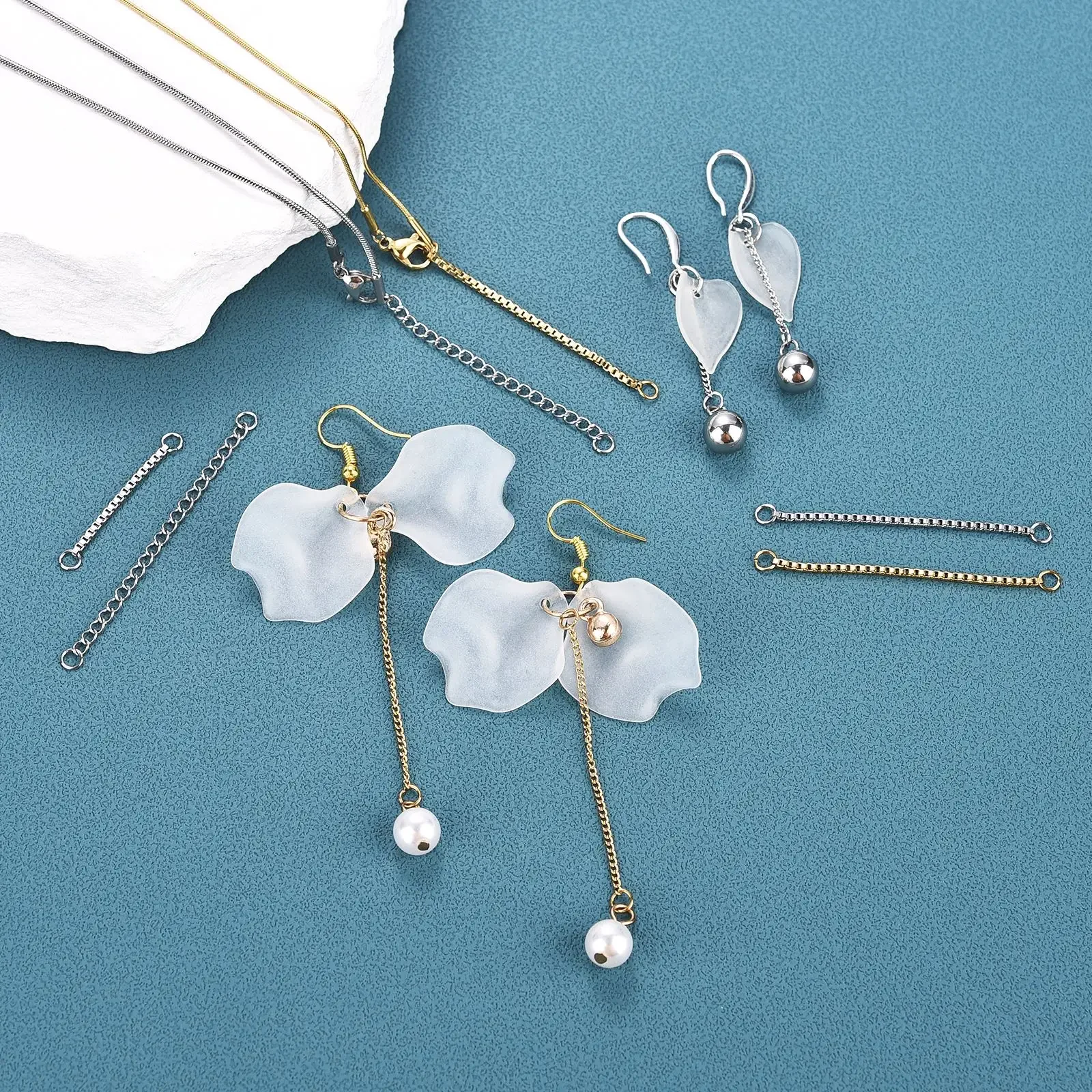 10 szt. Łańcuszek przedłużający ze stali nierdzewnej, odporny na blaknięcie, łącznik z kulką, łańcuszek do kolczyków, naszyjników, do samodzielnego tworzenia biżuterii