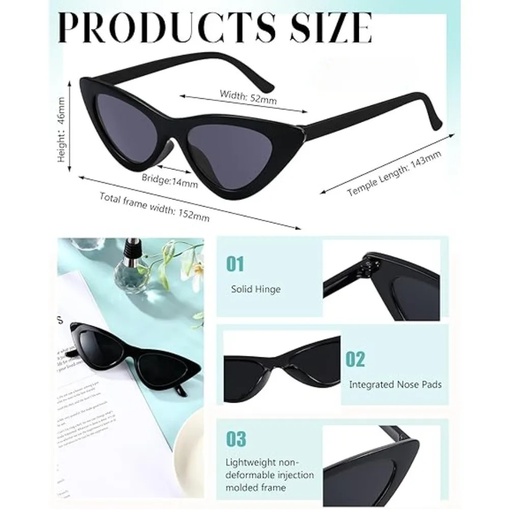 1-10PCS Retro Cat Eye Sunglasses for Women Bulk Vintage Trendy Party Plastic Frame Sunglasses for Men