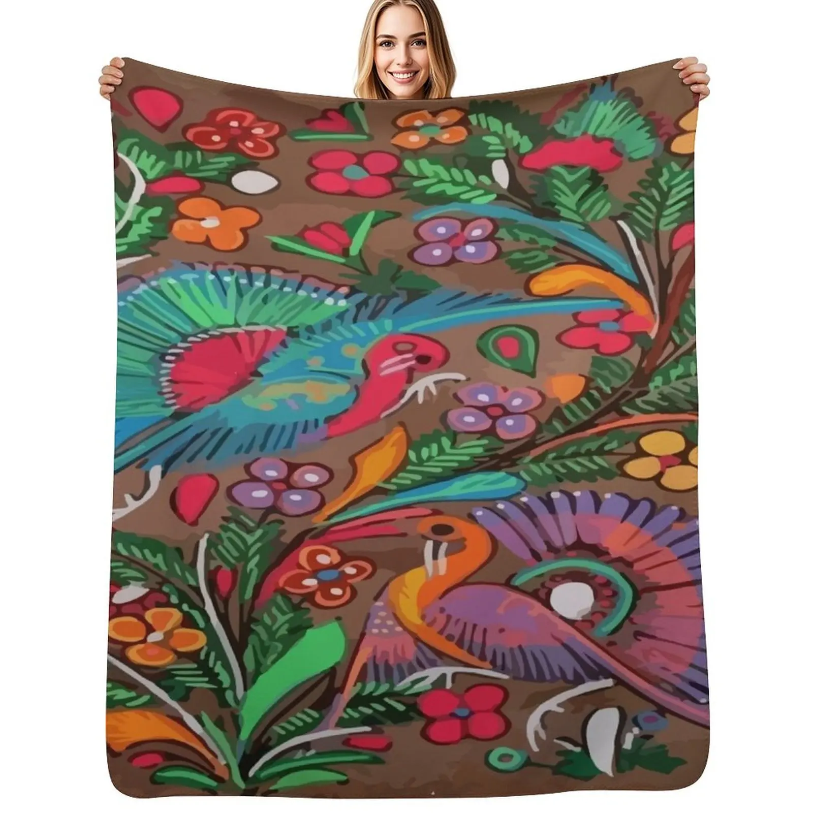 Amate bark painting maximalist birds colorful mexican folk art decoration Throw Blanket Retros warm for winter Tourist Blankets
