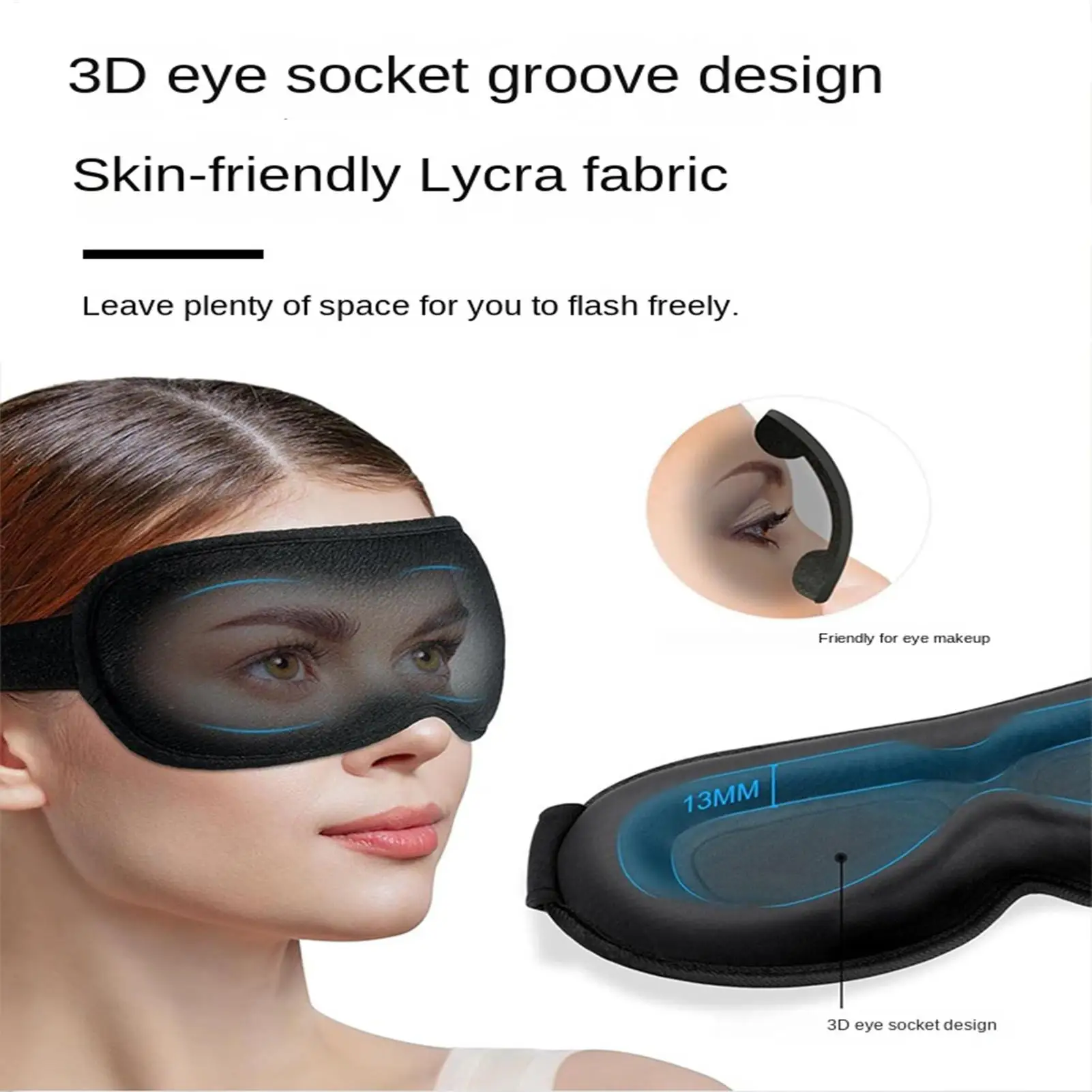 3D Contoured Sleep Mask for Side Sleeper 100 Blackout Eye Shades Pressure Free for Travel Airplane Office Sleeping