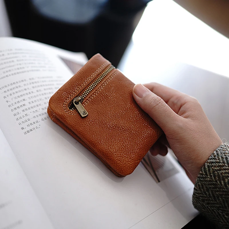 

AETOO Miss Deer custom niche design plant tanned cowhide soft retro compact leather practical women's short purse money clip