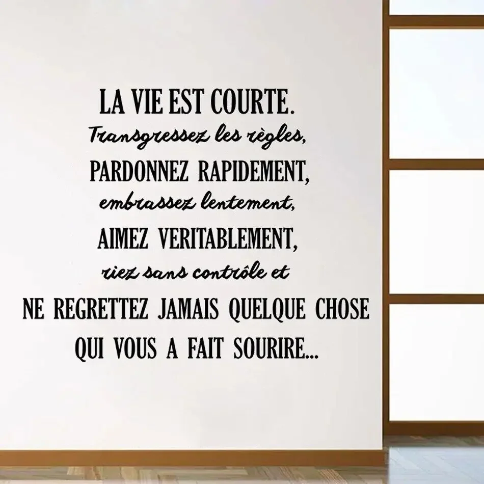 Wall Stickers La Vie Est Courte Transgressez Les Règles French Quotes Decals Poster Vinyl Bedroom Livingroom Decor Mural RU2374