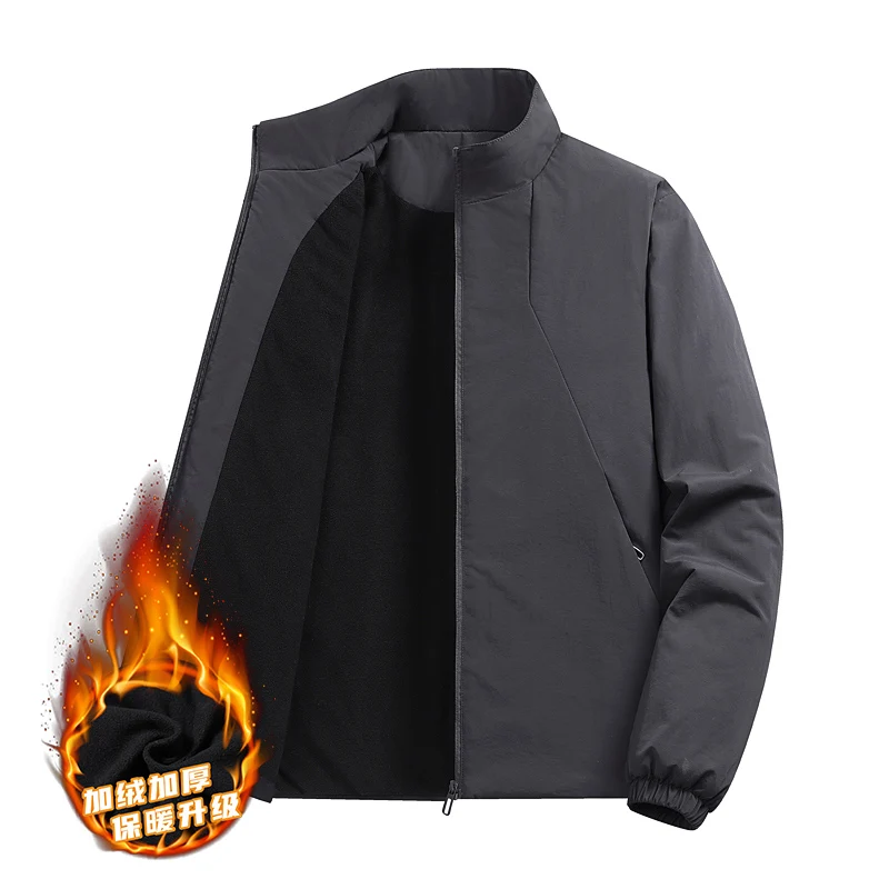 

High Quality Velvet Jacket Men's Stretch Outdoor Jacket Outdoor Warm Fleece Jacket Men's Solid Color Casual Basic Jacket Coat