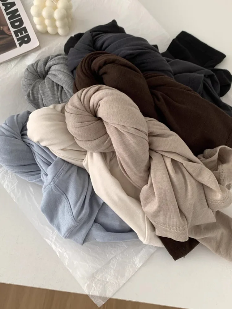 WHTREND أنيقة تنوعا الصوف المرقعة كم طويل محبوك تي شيرت للنساء الربيع رقيقة لينة بلون قاعدة القمصان WH2013 #3