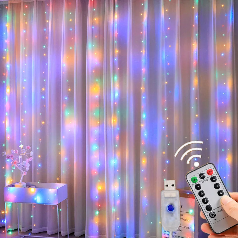 Curtain LED String Lights Garland Festival Christmas Decoration USB Remote Control Holiday Wedding Fairy Lights for Bedroom Home
