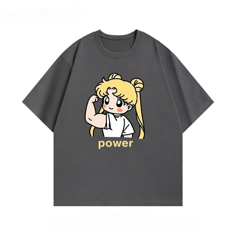 Biceps Beautiful Girl Sports Fitness Short-sleeved T-shirt Summer New Cotton Heavy Round Neck Men's and Women's Same Top Popular