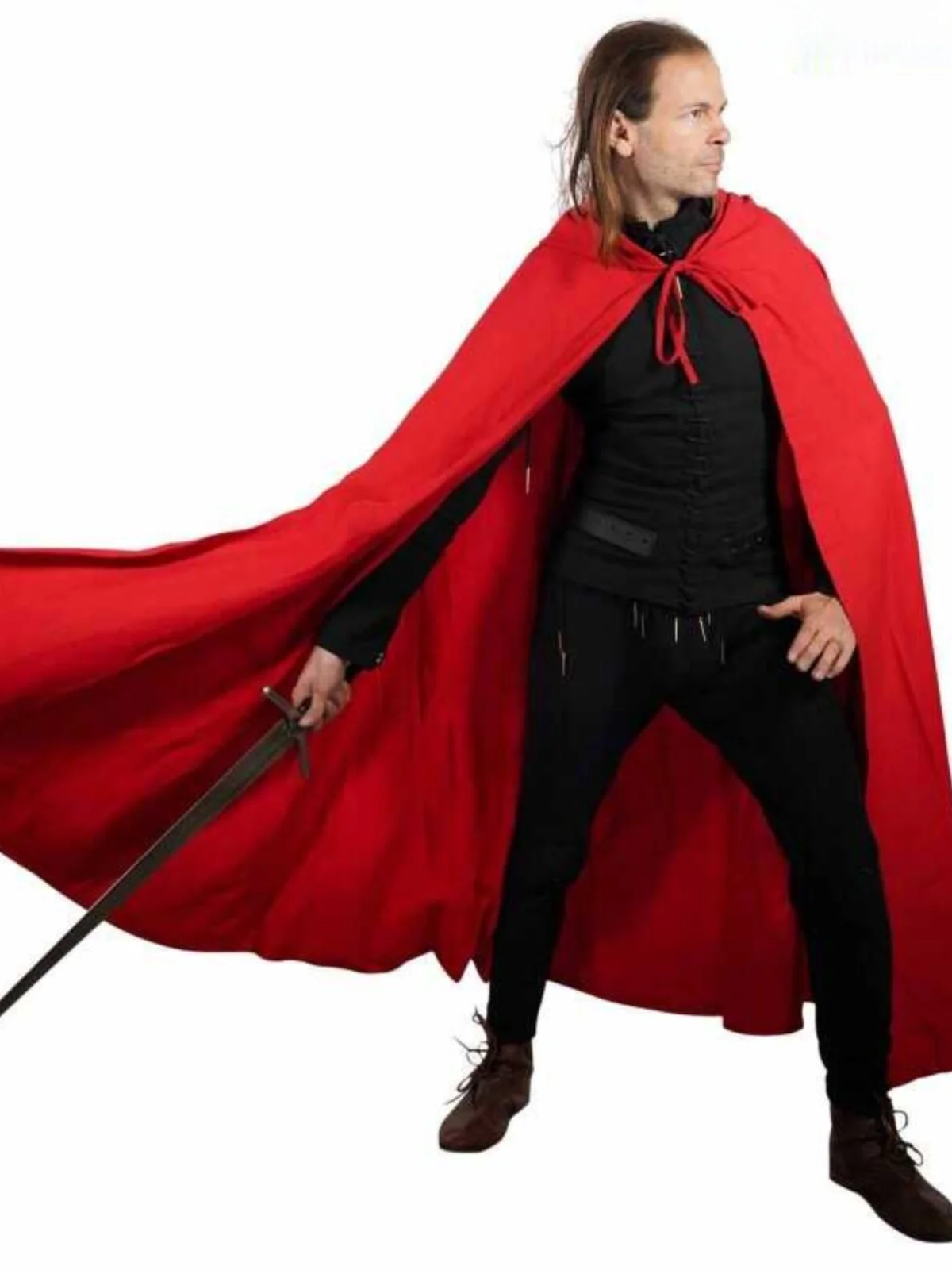 Mantello cosplay rosso lungo con cappuccio per loween Par Role-plang Costume di scena etnico in materiale poliestere per uomo adulto
