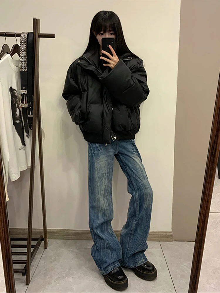 

Waed Blue Lightning Pattern Men's Jeans Cleanfit Slim Straight American High Street Micro Flared Pants Youth Trendy Jeans