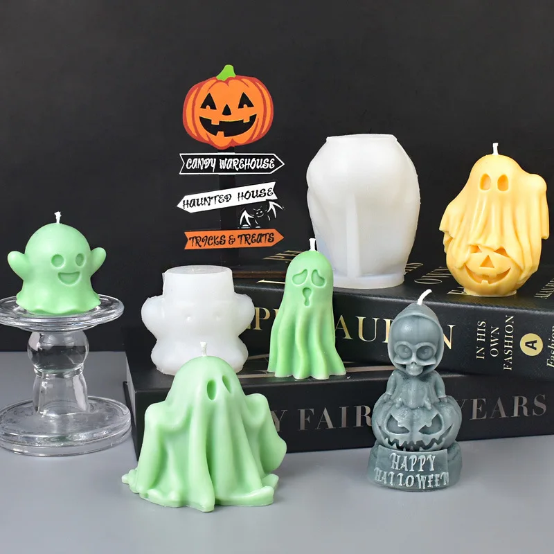 Halloween Ghost Candle Mold DIY Pumpkin Ghost Modeling Decoration Crafts Gypsum Resin Making Silicone Mold Day of The Dead Gift