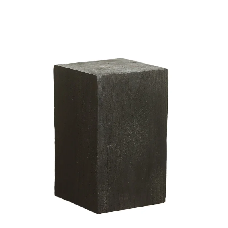 Black Wabi-Sabi Square Side Table Solid Wood Storage Shelf Sofa End Table for Zen Living Room Decor Rustic Tea Tray Organizer