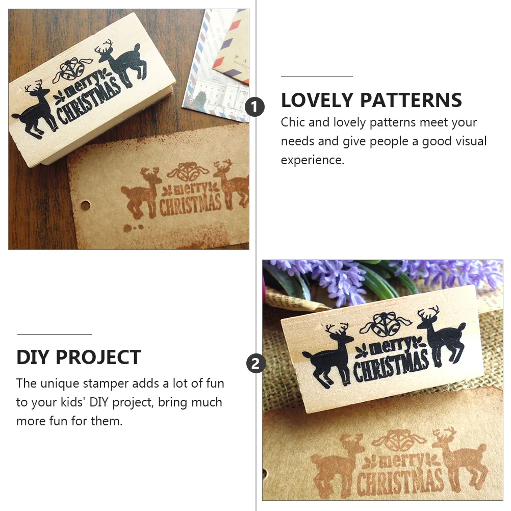 

2Pcs Deer Pattern Stamper Christmas Seal Stamps Creative Wooden DIY Craft Kids Holiday Fun Merry Gift Christmas Stamper