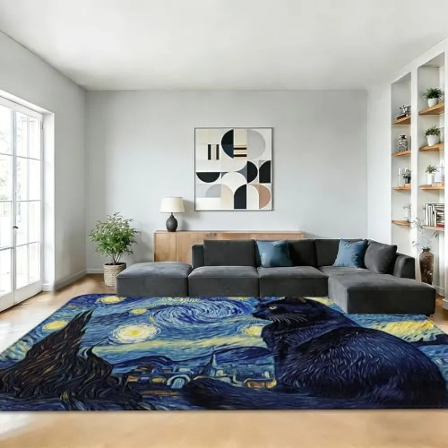 

5x7 Area RugAbstract Van Gogh Washable Carpet Non Slip Mat Low Pile Large Rugs for Living Room Bedroom Farmhouse Dining Room Pl