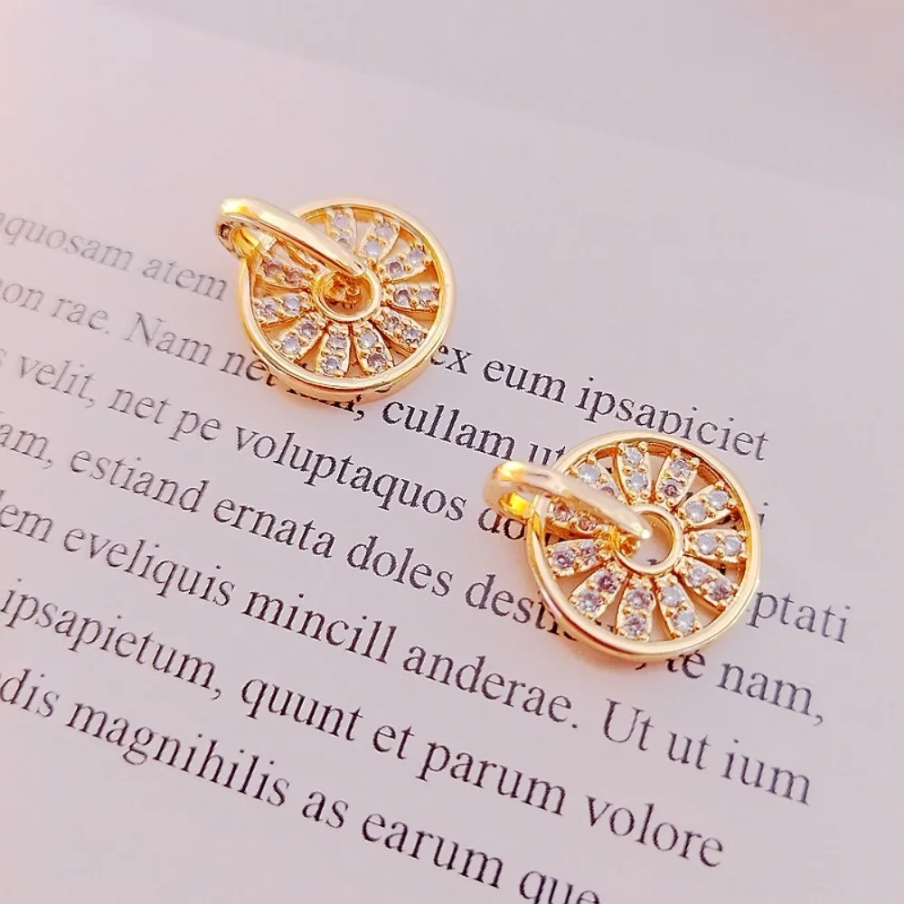 จี้ทรงกลมแบบหมุนได้ ชุบทอง 14K ประดับเพชรซิคอนแบบไมโครอินเลย์ จี้ขนาดเล็กสำหรับสร้อยข้อมือ สร้อยคอ อุปกรณ์ทำเครื่องประดับ DIY