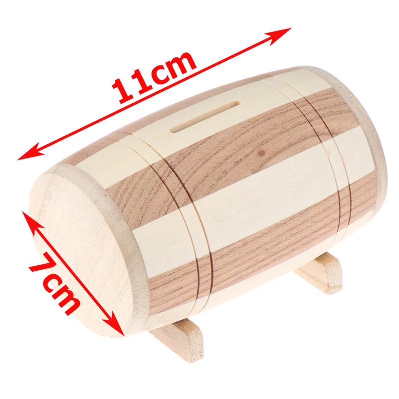 1pc Wooden Money Box Piggy Bank Money Box Savings Wine Barrel Wood Piggy Bank