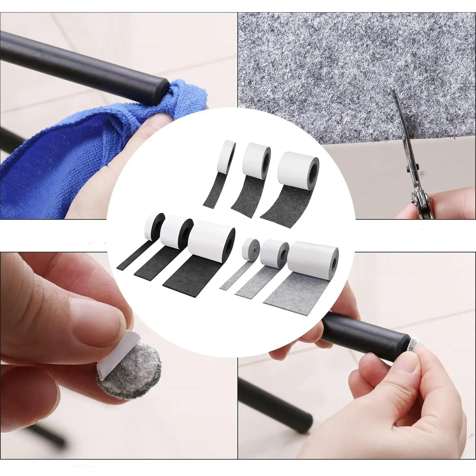 Self Adhesive Felt Tape Polyester Felt Strip Roll Furniture Felt Strips DIY Shape Sliding Pad Tape Floor Protector