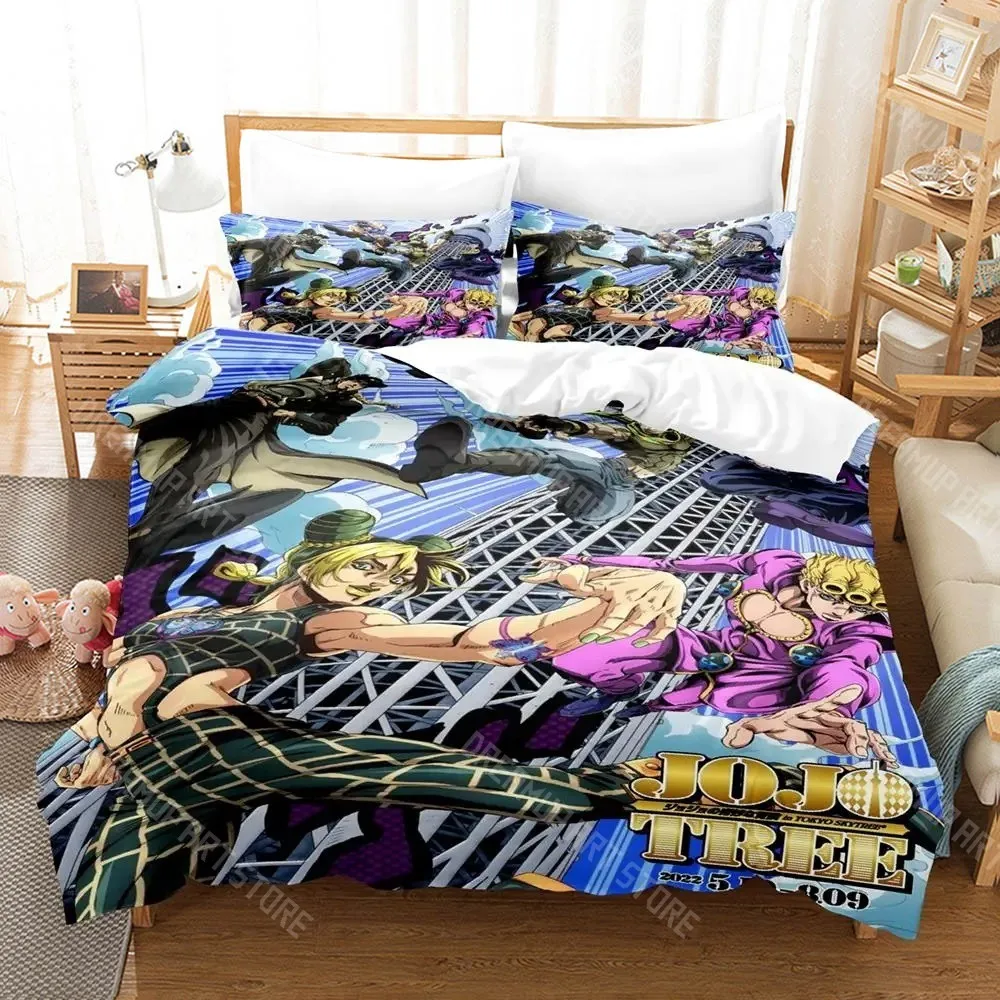3D Print JoJos Bizarre Anime Adventure Jotaro Bedding Set for Boys Girls Duvet CoverTwin Queen King Full Single Double Sizes