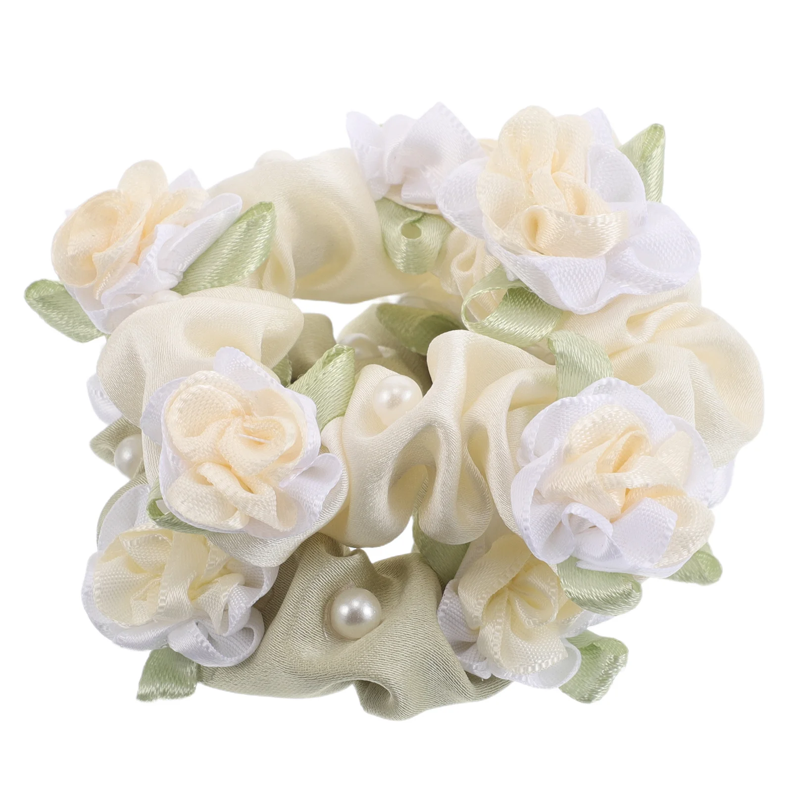 

2Pcs Elegant Flower Hair Scrunchies Teal Creamy Day Wear Bun Ponytail Styling Accessories Hair Scrunchies