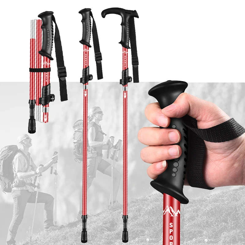 

2pcs of 5-section aluminum alloy outdoor folding climbing stick Outdoor camping portable climbing stick Nordic stick crutches