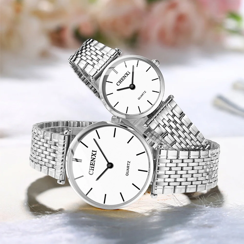 CHENXI 072A Couple Watches Steel Luxury Waterproof Date Quartz Sport Casual Business Quartz Wrist Watch Gift Clock Men and Women