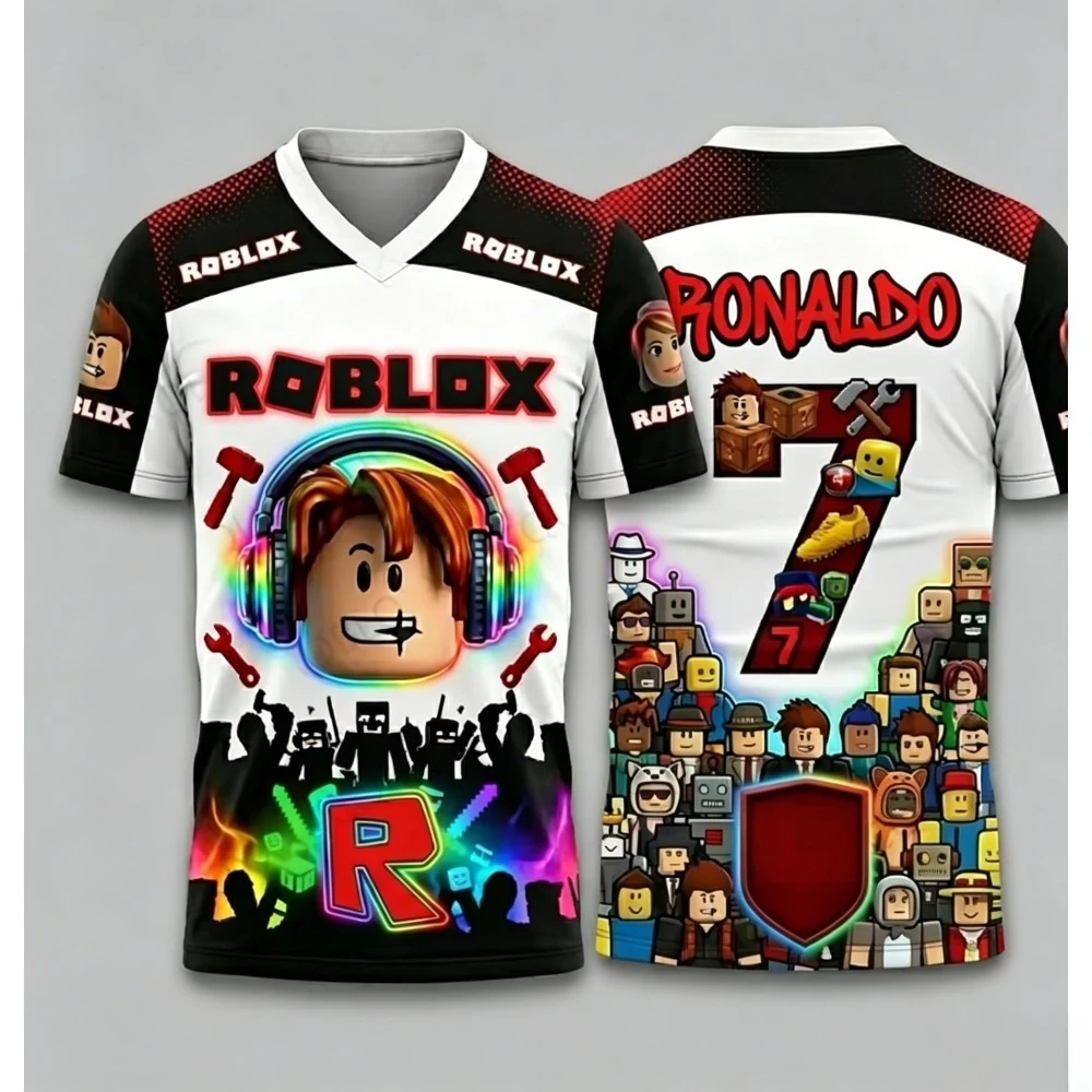 Roblox Ronaldo 7 V Neck Jersey 3D Print Graphic T Shirt Short Sleeve Summer Soccer E Sports Clothes For Boys And Men