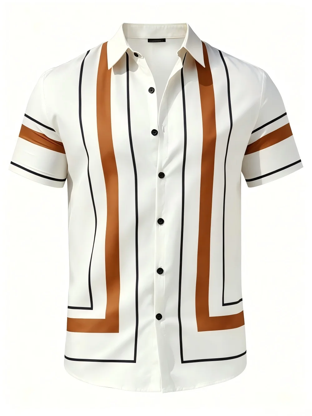 Men's short-sleeved casual shirt, striped print, daily summer fashion for men, business casual wear, loose-fitting top