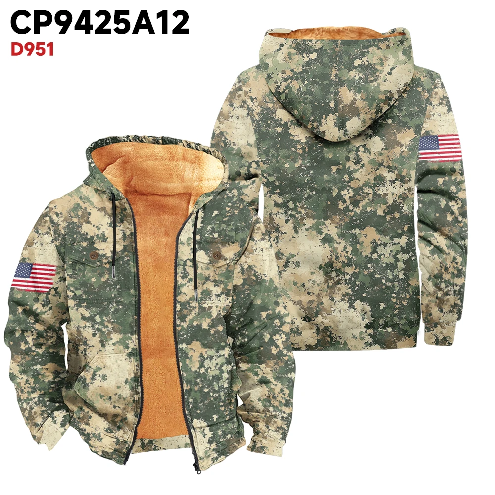 Ropa de abrigo para hombre, chaqueta de invierno de camuflaje, mangas únicas, icono de bandera nacional, tendencia de moda gruesa y cálida