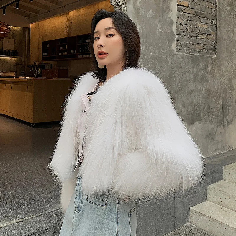 

Raccoon Fur Coat Women Woven Real Fur Jacket Winter Women's Ultra Short Long-sleeved 2023 New Luxury Clothes Streetwear Women