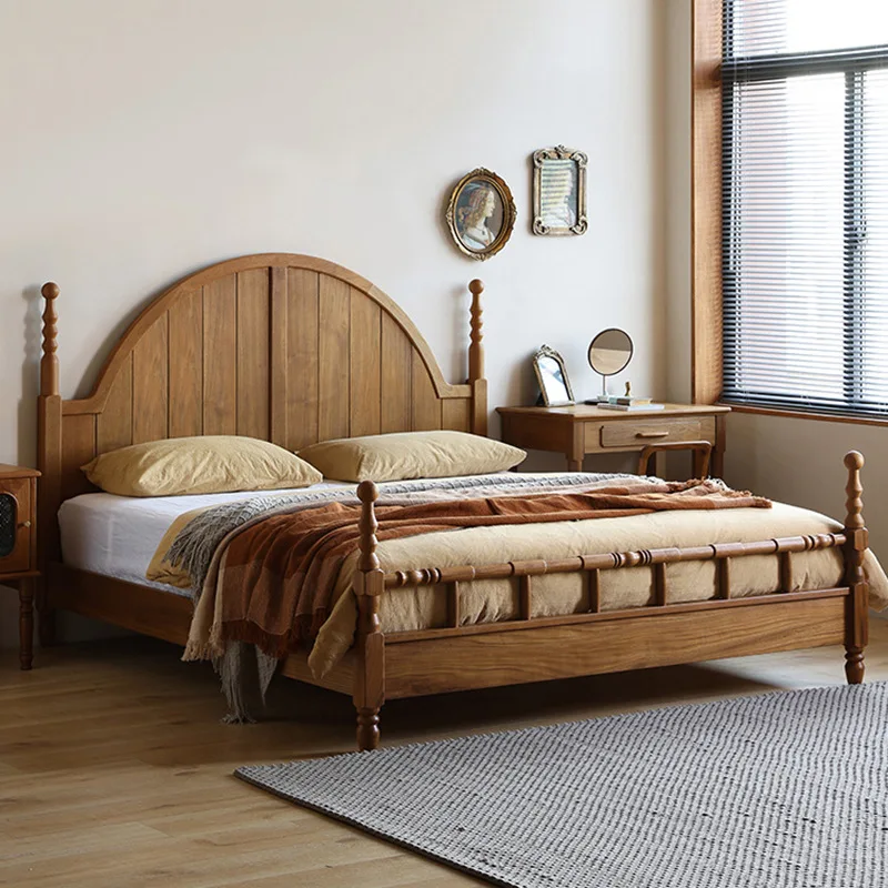 Bedroom French retro style solid wood bed All solid wood Myanmar teak double  Wedding South French style log bed