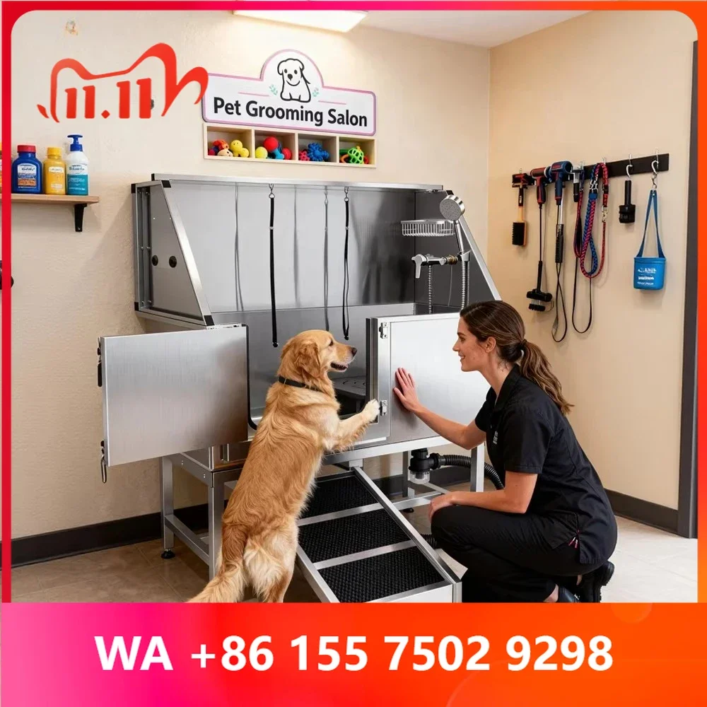 50 Por Stainless Steel Pet Spa Bath Large Dog Wash Shower Station with Bath Products
