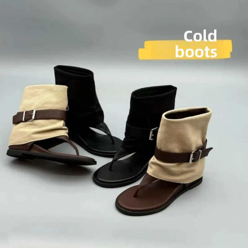 

Brand Women's Boots Fashion Designer Summer Cool Boots Open-toed Pinch Toe Herringbone Boots for Women Flat Bottom Ankle Booties