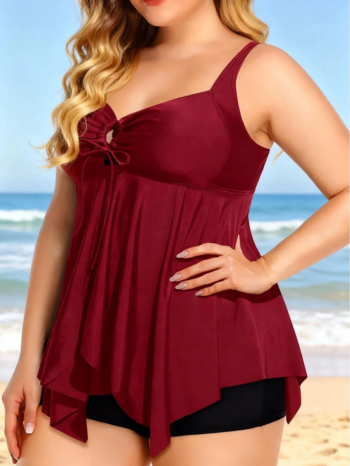 مجموعة تانكيني بتغطية كاملة للنساء ملابس سباحة Boyleg عالية الخصر مع طباعة عتيقة ملابس سباحة متواضعة صيفية مكونة من قطعتين ملابس الشاطئ #4