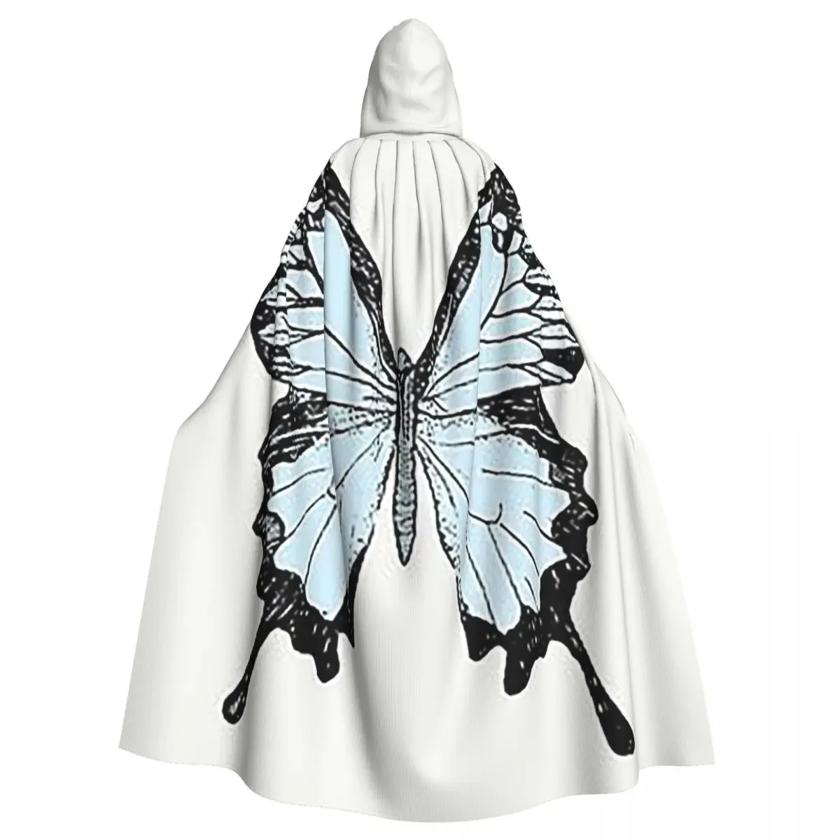 Beautiful Black And Gold Butterflies Flying About Long Hooded Cloak Witch Medieval Costume Cosplay Cape HalloweenParty Unisex