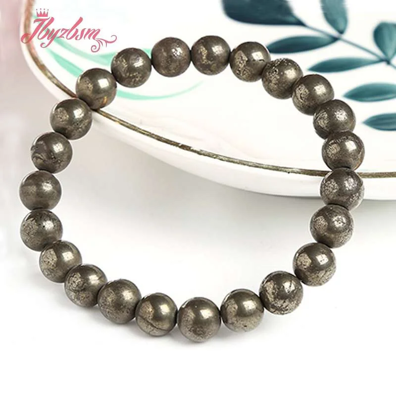 Natural Pyrite Bracelet Stone Beads Couple Elastic Line Bangle Bracelet 7 Inich For Woman Jewelry Gift 1pcs free shipping