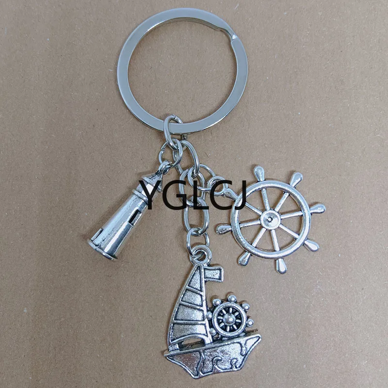 Hot Selling Fashion Jewelry Alloy Pendant Keychain Rudder Sea Ship Exquisite Classic Gift