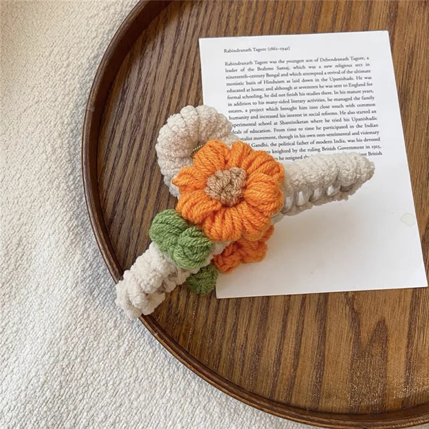 Herbst und Winter Mori Plüsch Gestrickte Blume Greif Clip Weibliche Hai Clip Zurück Kopf Haarnadel Kopfschmuck Haar Clips für Frauen – Detail 6