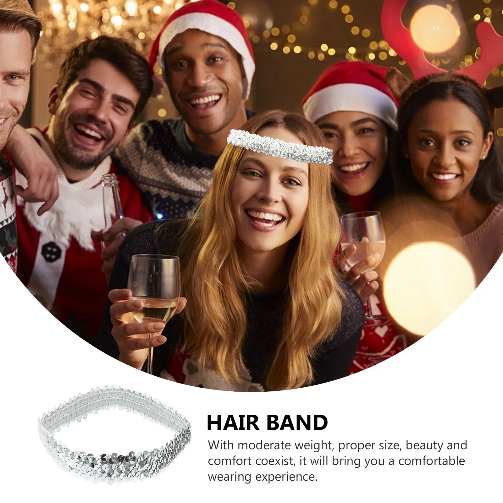 

12Pcs Women Sequin Headbands Elastic Hairbands for Festival Party Wedding Comfortable Girl Hair Hoop Accessory