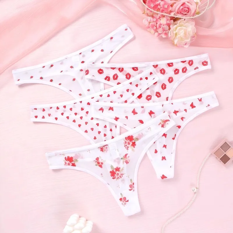 

5 шт./компл., сексуальные женские стринги с принтом, новые модные трусики, нижнее белье, дышащие удобные женские стринги, элегантное сексуальное женское белье