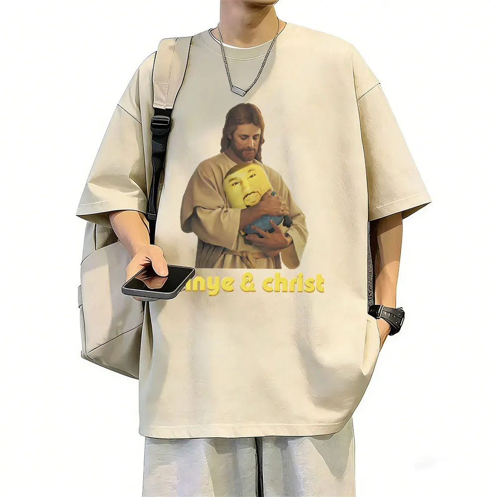 

Washed Vintage Rapper Kanye West Minye Jesus Funny Meme Graphic T Shirt Men Hip Hop Oversized T-shirt Male Fashion Casual Tshirt