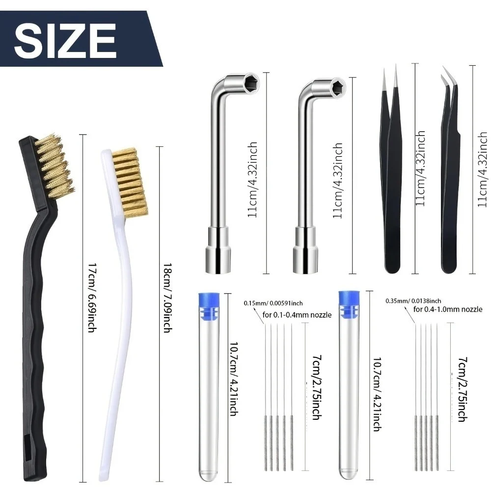 3D Printer Cleaner Tool Kit Copper Wire Brush Toothbrush Nozzle Cleaning Needle 3D Printer Parts Cleaning Tool Wrench Kit