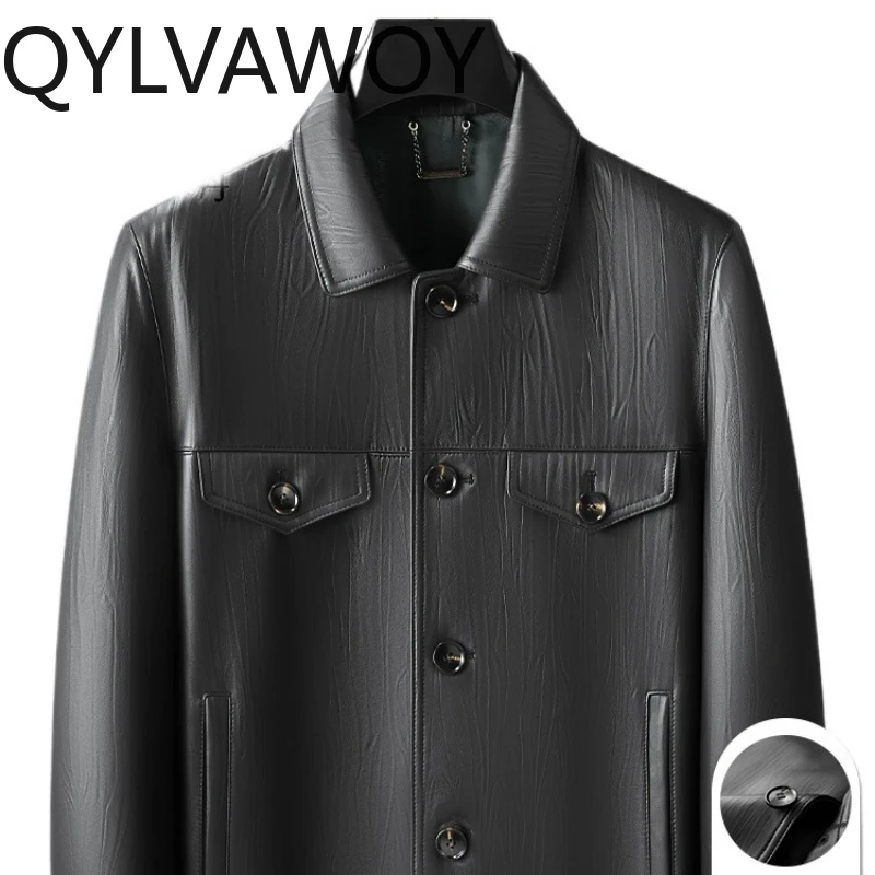 

QYLVAWOY 2200, осенне-зимняя мужская куртка из натуральной овчины, высококачественная повседневная дизайнерская стильная верхняя одежда с лацканами, lederjacke herren LJ2622