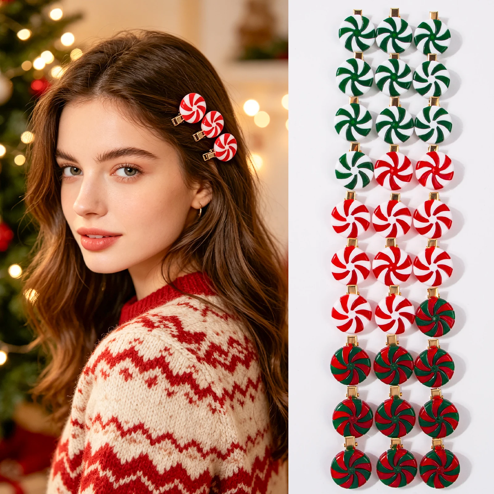 10/20 pieces, Christmas mint candy hair clips, Christmas party girls hair accessories, holiday headbands, and headwear gifts.